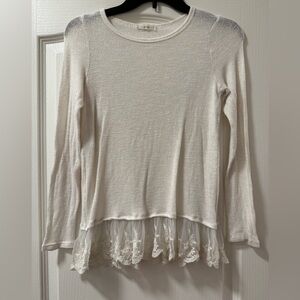 Soprano White Long Sleeve Top with Lace Hem
